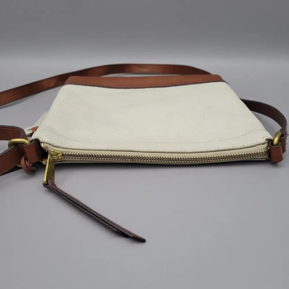 Fossil Fiona Crossbody Women's Purse Small Off White Brown Straps Key Vintage